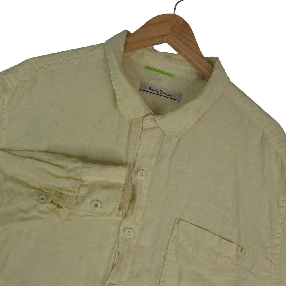 Tommy Bahama Relax Linen Shirt Mens XXL Yellow Long Sleeve Button Down Summer
